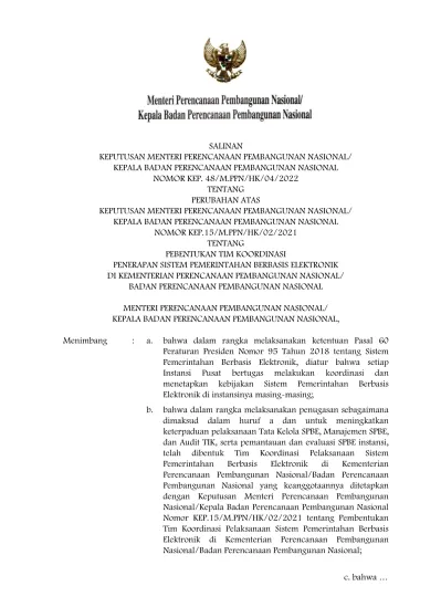 - 3 - MENTERI PERENCANAAN PEMBANGUNAN NASIONAL/ KEPALA BADAN ...