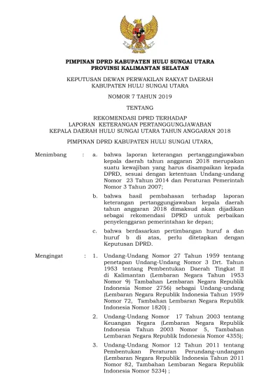 PIMPINAN DPRD KABUPATEN HULU SUNGAI UTARA PROVINSI KALIMANTAN SELATAN ...