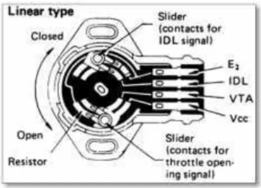 Gambar 2.8 Throttle Position Sensor  (Modul 4 Electronic Fuel Injection  EFI Ruswid,11: 2008 ) 