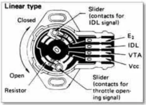 Gambar 2.8 Throttle Position Sensor  (Modul 4 Electronic Fuel Injection  EFI Ruswid,11: 2008 ) 