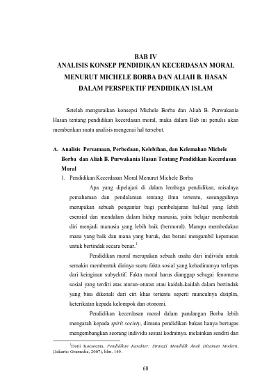 BAB IV ANALISIS KONSEP PENDIDIKAN KECERDASAN MORAL MENURUT MICHELE ...