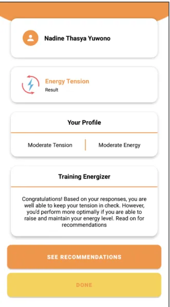 Gambar 3.16 Tampilan Halaman Hasil Energy Tension Quiz 