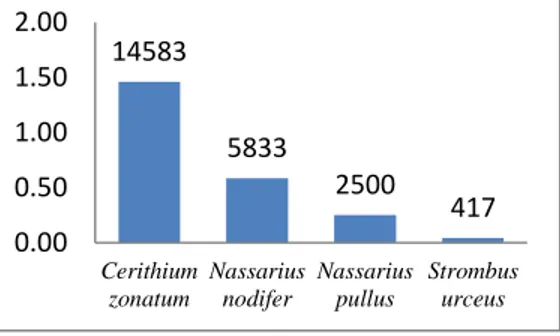 Gambar 4. Grafik Kelimpahan Total Gastropoda di  Mangrove dan Pantai Berpasir  Sumber : Data Primer  