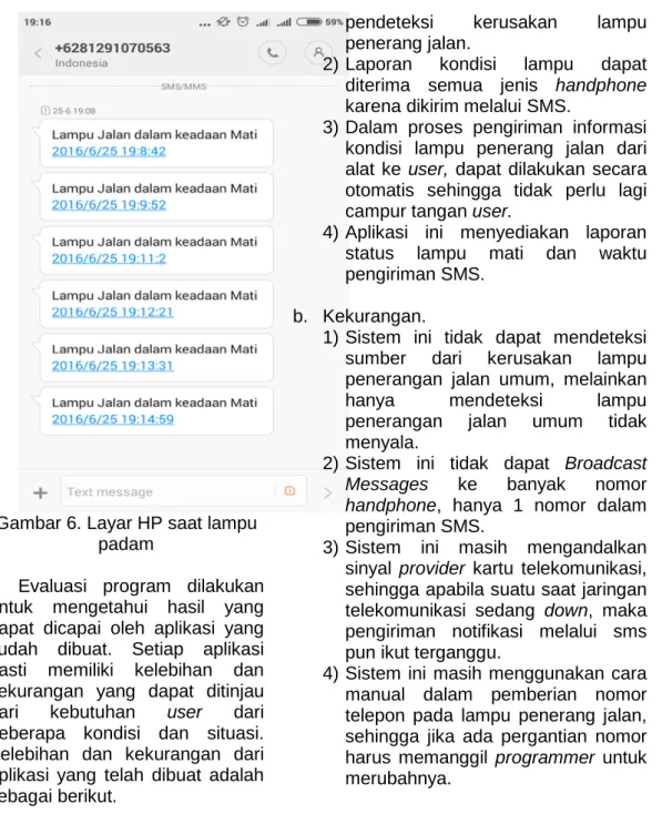 Gambar 6. Layar HP saat lampu  padam 