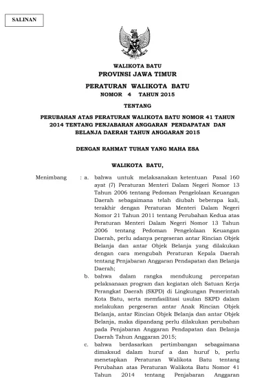 PROVINSI JAWA TIMUR PERATURAN WALIKOTA BATU