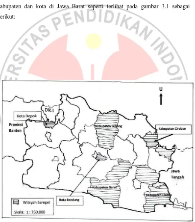 Gambar 3.1 Wilayah Sampel Penelitian Kabupaten dan Kota Provinsi Jawa Barat 110 