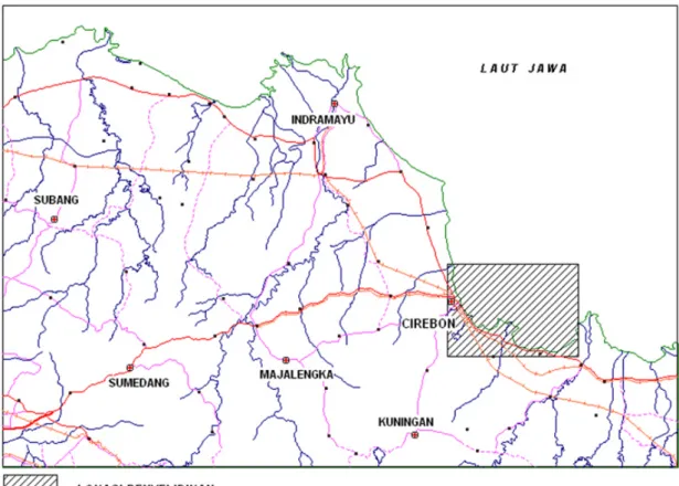 Gambar 1. Peta Lokasi Daerah Penyelidikan pantai Cirebon oleh PPPGL, Tahun Anggaran 