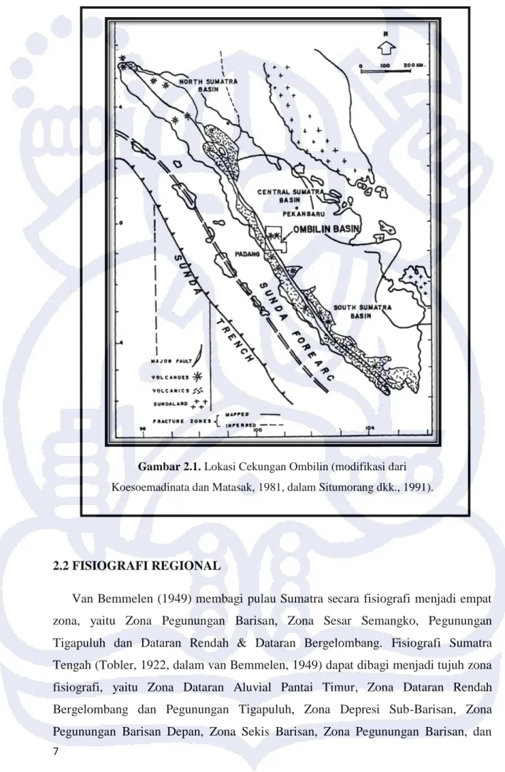 Gambar 2.1. Lokasi Cekungan Ombilin (modifikasi dari  Koesoemadinata dan Matasak, 1981, dalam Situmorang dkk., 1991).