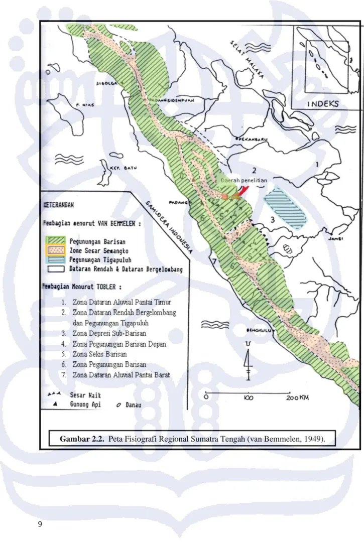 Gambar 2.2.  Peta Fisiografi Regional Sumatra Tengah (van Bemmelen, 1949).