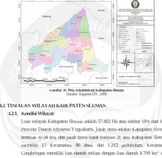 Gambar 34. Peta Administrasi Kabupaten Sleman Sumber: Bappeda DIY, 2008