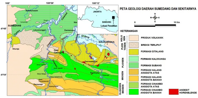 Gambar 2. Peta Geologi daerah Sumedang dan sekitarnya (Djuri, 1995) 
