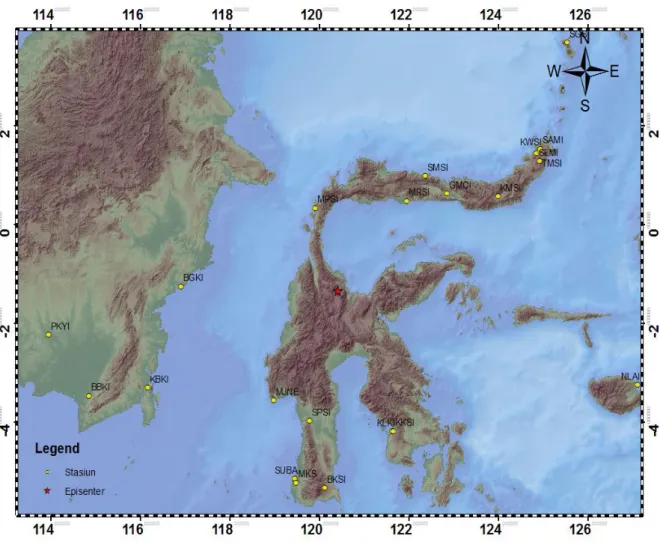Gambar 4. Peta lokasi gempabumi Barat Laut Poso 29 Mei 2017 jam 21:35:22 WIB. 