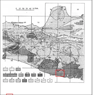 Gambar  1.  Lokasi  Cekungan  Baturetno  yang  merupakan  bagian  Zona  Depresi  Solo (van Bemmelen, 1946) 