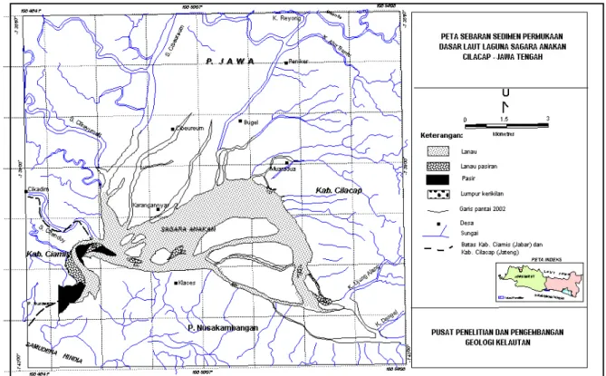 Gambar 4. Peta sedimen permukaan dasar laut Laguna Sagara Anakan. 