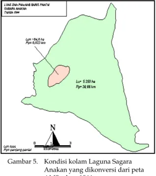 Gambar 5. Kondisi kolam Laguna Sagara  Anakan yang dikonversi dari peta  AMS tahun 1944