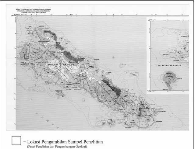 Gambar 1. Lokasi pengambilan sampel penelitian, tanpa skala           (Pusat Penelitian dan Pengembangan Geologi) 