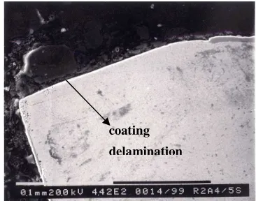 Figure 4: Severe chipping and thermal cracks on Tool B after 5 minutes of face milling Ti-6246 at 80 m/min 