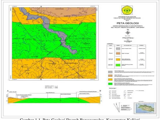 Gambar 1.1  Peta Geologi Daerah Banggamulya, Kecamatan Kalijati  Kabupaten Subang, Jawa Barat 
