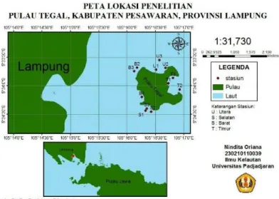 Gambar 1. Peta Lokasi Penelitian di Pulau Tegal, Provinsi Lampung 