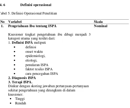 Tabel 5. Definisi Operasional Penelitian 
