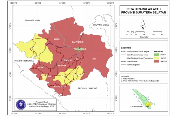 Gambar 7. Peta Hirarki Wilayah Provinsi Sumatera Selatan Tahun 2006. 