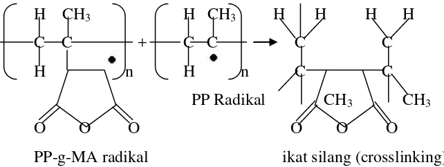 Gambar 2.5 Reaksi Grafting Maleat Anhidrat kedalam Polipropilena 