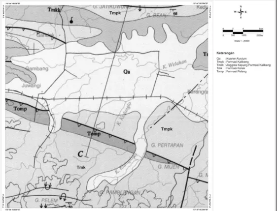 Gambar 2. Peta Geologi Regional Lembar Salatiga daerah penelitian                           menurut Sukardi dan T