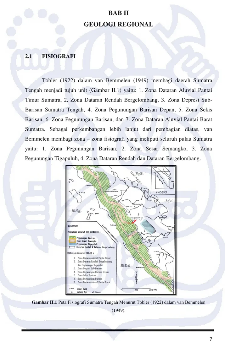 Gambar II.1 Peta Fisiografi Sumatra Tengah Menurut Tobler (1922) dalam van Bemmelen  (1949)