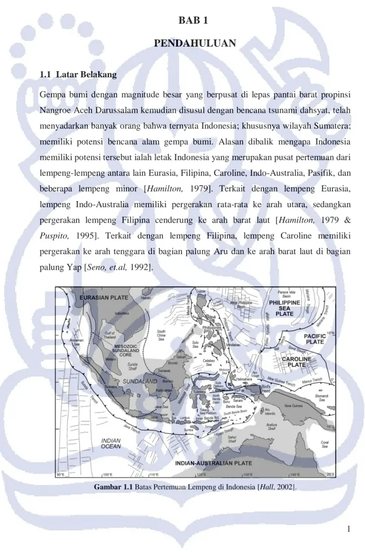 Gambar 1.1 Batas Pertemuan Lempeng di Indonesia [Hall, 2002]. 