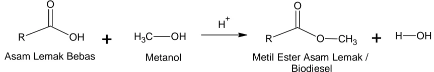 Gambar 2.1 Reaksi Esterifikasi Asam Lemak Bebas Menjadi Biodiesel 