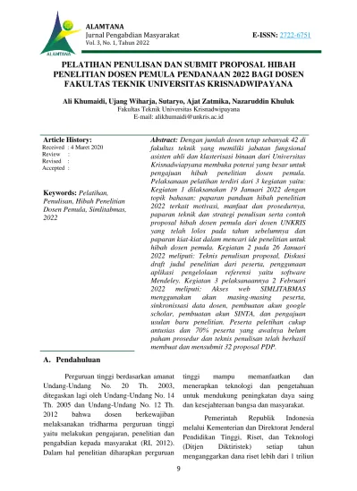 PELATIHAN PENULISAN DAN SUBMIT PROPOSAL HIBAH PENELITIAN DOSEN PEMULA 