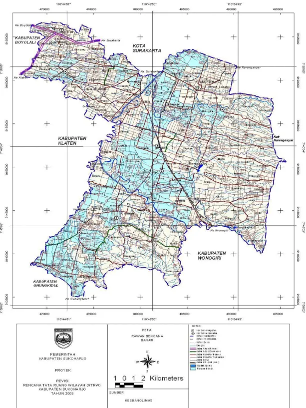 Gambar 1. Peta rawan Banjir Kabupaten Sukoharjo  Sumber ; Kesbanglimas Kabupaten Sukoharjo 