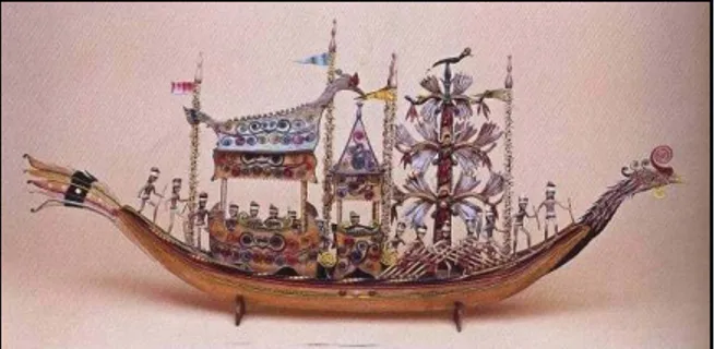 Foto 2.1. Replika perahu suku Ngaju Dayak terbuat dari lateks berukuran 240 x 465 mm   (Foto diambil dari buku Art of  Southeast Asia, 2004: 50) 