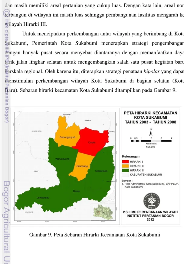 Gambar 9. Peta Sebaran Hirarki Kecamatan Kota Sukabumi 