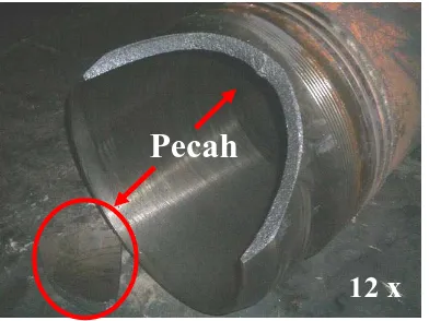 Gambar 5. Foto kondisi visual permukaan luar crank pin bearing yang rusak berupa chipping / gompel akibat tergerus 