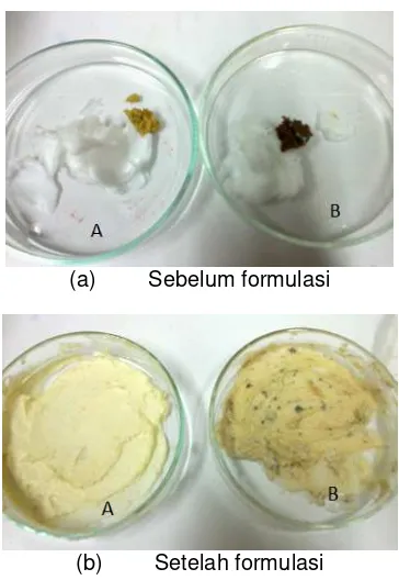 Gambar 6 : Contoh formulasi sediaan kosmetik menggunakan A. Nanopartikel kitosan – ekstrak kulit buah manggis, B