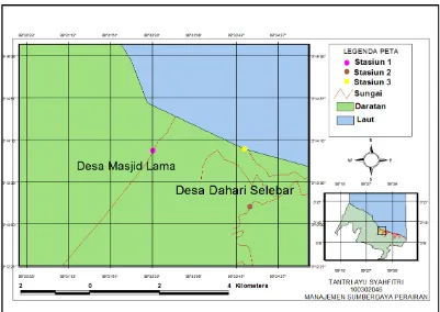 Gambar 2. Peta Lokasi Penelitian di Estuari Kec. Talawi Kab. Batu Bara. 