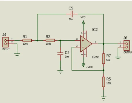 Gambar 4. Rangkaian filter aktif dari jenis  LPF orde dua sebagai konverter gelombang 