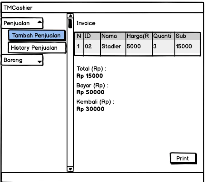 Gambar 3.12 Desain Antar Muka Print Invoice 