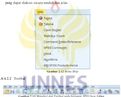 Gambar 2.13 Menubar dan Toolbar pada halaman SPSS Data Editor 