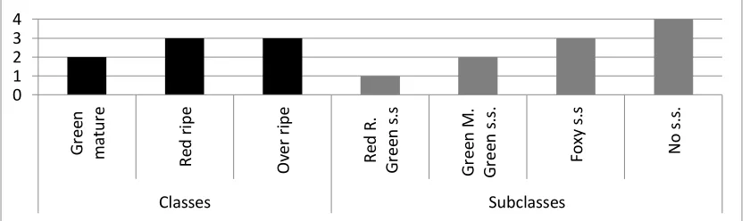Figure 1. Quality grading of classes and subclasses. Samples were ranked among four quality grades (1 = very low, 2 = low, 3 = good, 4 = very good) Ss:silverskin; Foxys.s: reddish brown 