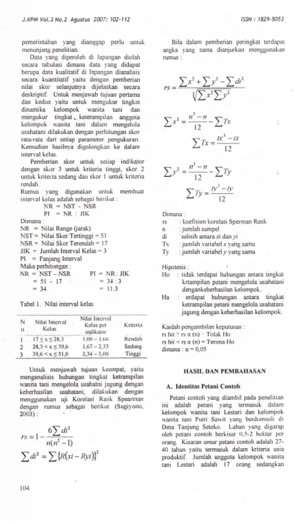 Tabel l. Nilai inten,al kelas