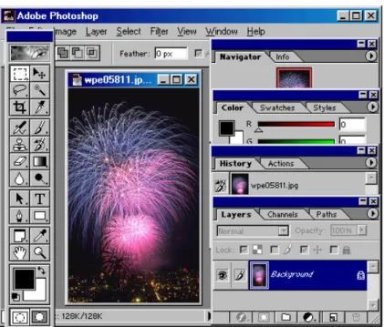 Gambar 7.15 Photoshop membuka gambar untuk diedit  Anda juga dapat mengaktifkan editor dengan klik ganda gambar tersebut