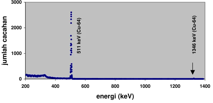 Gambar 1.  Hasil pengukuran tembaga ftalosianin yang telah diiradiasi menggunakan spektrometer gamma 