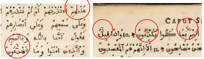 Gambar 1.  Identifikasi qira’at ‘Ā¡im riwayat Haf¡ dalam mushaf cetakan Hamburg, Jerman, 1694
