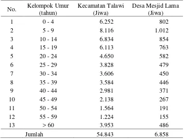 Tabel 3. Jumlah Penduduk Kecamatan Talawi Berdasarkan Umur Tahun  2010 (Kecamatan Talawi Dalam Angka, 2010) 