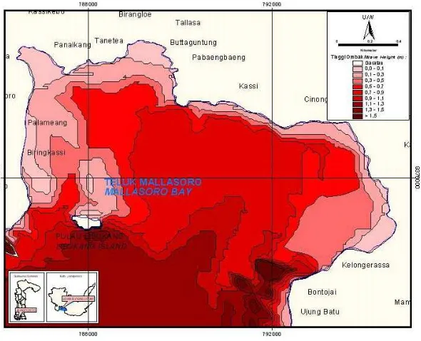 Gambar 4. Peta kondisi arus di perairan Teluk MallasoroFigure 4.Map of current condition in Mallasoro Bay