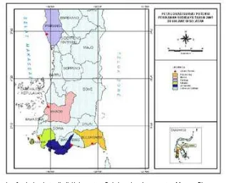 Gambar 1. Lokasi studi di Kabupaten Bulukumba, Jeneponto, Maros, Pinrang, danTakalar, Sulawesi SelatanFigure 1.Study  location of Bulukumba, Jeneponto, Maros, Pinrang, and TakalarRegencies of South Sulawesi