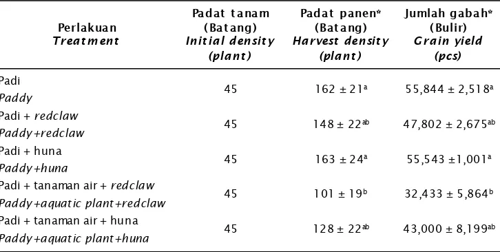 Table 4.jumlah anakan dan bulir gabah yang dihasilkanThe growth, in term of seedling and grain yield, of paddy planted in ponds with andwithout cherax
