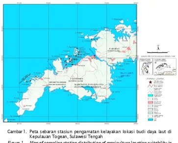 Gambar 1. Peta sebaran stasiun pengamatan kelayakan lokasi budi daya laut di